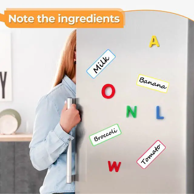 Alt view image 7 of 7 - 54pcs Magnetic Dry Erase Labels Reusable Colorful Name Tags | Flexible Reusable Magnetic Label Stickers for White Boards,Refrigerators and Lockers,Tags with Easy Writing Surface,3.2"x1.2"