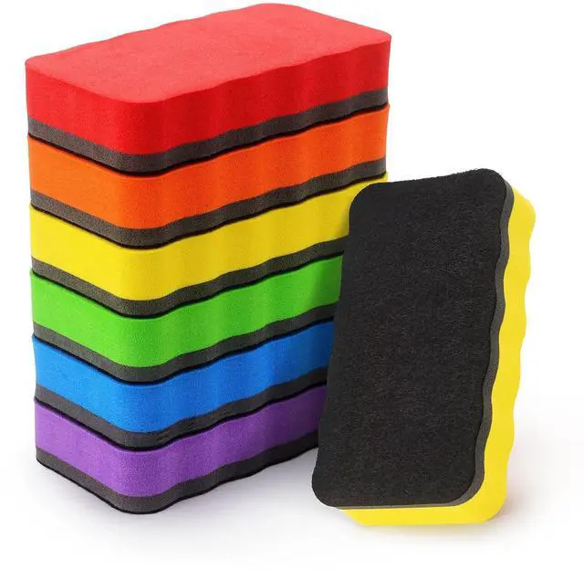 Main image of 6 Pack Magnetic Dry Eraser Erasers 4.2'' x 2.2'', Wavy | Dry Erasers for White Board, Whiteboard Erasers for Kids Classroom