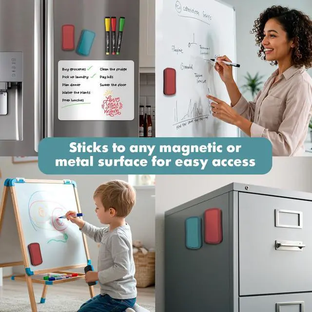 Alt view image 7 of 7 - Boho Magnetic Dry Erase Eraser 2 Pack Streak-Free Whiteboard | STREAK-FREE DRY ERASE ERASER Soft boho-style felt pad wipes whiteboards clean in one smooth pass, no ghosting or smearing.