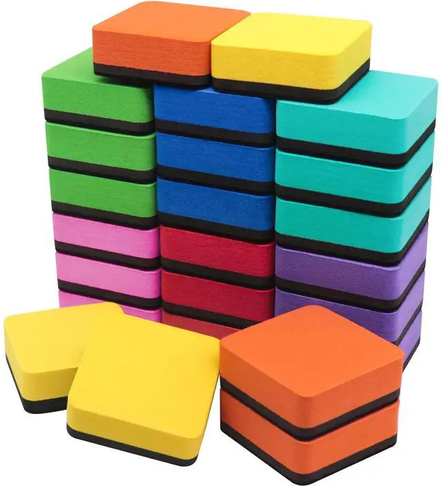 Main image of Magnetic Whiteboard Dry Erasers, 8-Color, 24 Pack, 2 x 2 Inch