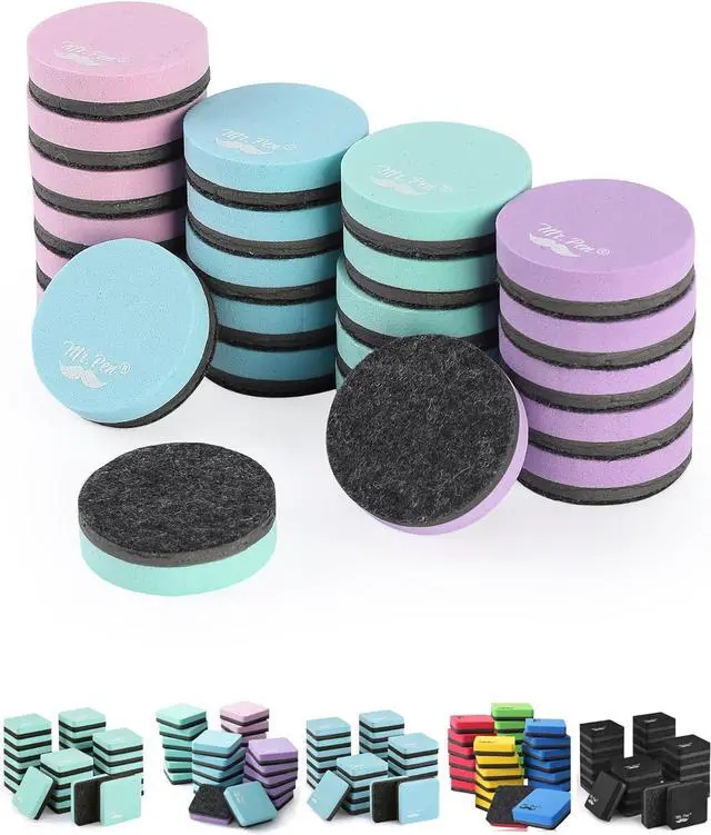 Main image of Round Magnetic Dry Erase Erasers, 24 Pack | Colorful Small Magnetic Whiteboard Dry Erase Erasers Bulk for Kids, Teachers, Students and Classroom Supplies