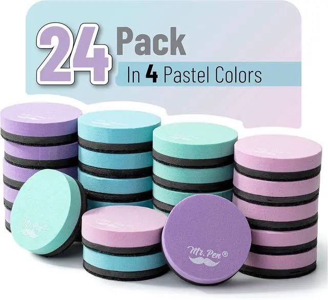 Alt view image 2 of 6 - Round Magnetic Dry Erase Erasers, 24 Pack | Colorful Small Magnetic Whiteboard Dry Erase Erasers Bulk for Kids, Teachers, Students and Classroom Supplies