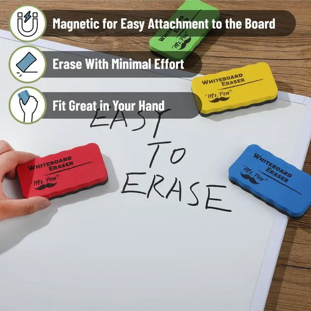 Alt view image 4 of 6 - Magnetic Dry Erase Erasers, 4"x2.25", 8 Pack | Colorful Magnetic Whiteboard Erasers for White Board, Classroom, Home, Office, Back to School Supplies
