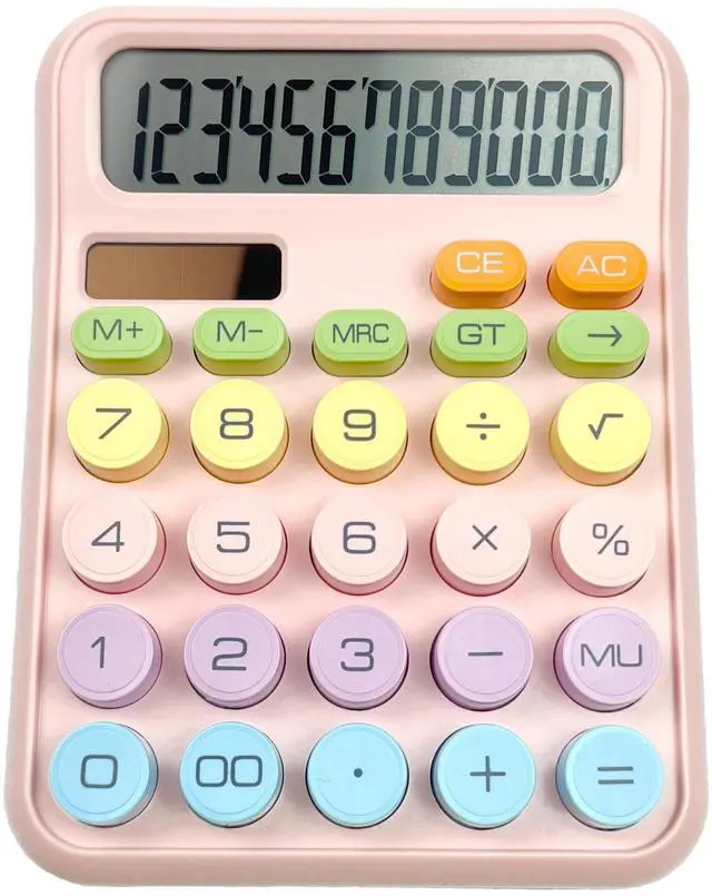 Main image of Desk Calculator with Big Easy-Press Buttons, 12 Digit Cute Office Calculators with Large LCD Display, Solar Battery Dual Power, for Office, School, Home (Pink)