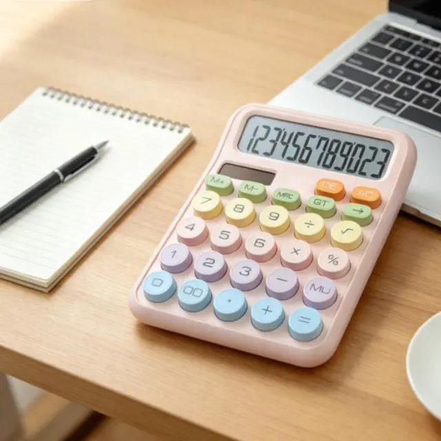 Alt view image 3 of 3 - Desk Calculator with Big Easy-Press Buttons, 12 Digit Cute Office Calculators with Large LCD Display, Solar Battery Dual Power, for Office, School, Home (Pink)
