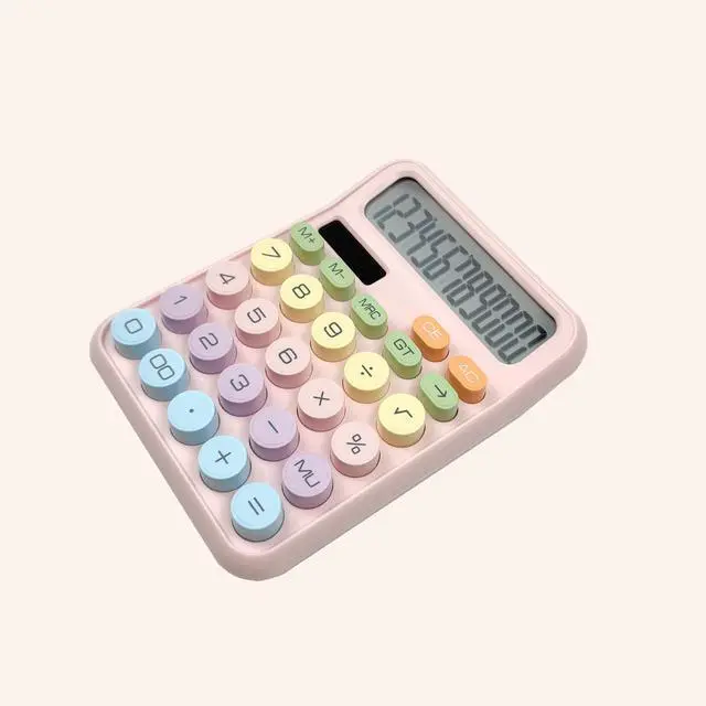 Alt view image 2 of 3 - Desk Calculator with Big Easy-Press Buttons, 12 Digit Cute Office Calculators with Large LCD Display, Solar Battery Dual Power, for Office, School, Home (Pink)