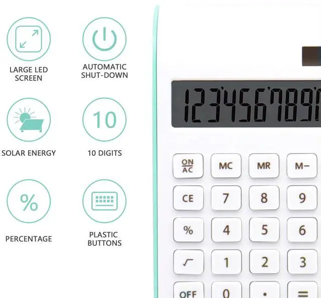 Alt view image 2 of 5 - Green Calculator, Cute Solar Calculator for Desk, Green Desk Accessories | 10 Digits LCD Display, Green Desk Calculator, Palm-Sized Portable Design for Office&School, Dual Powered Pocket Calculator