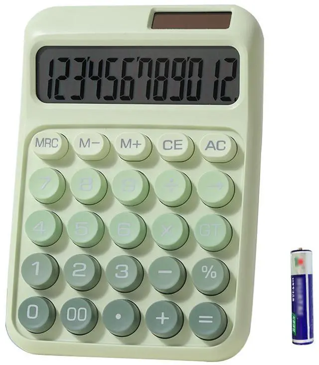 Main image of Desk Calculator, Merchanical Big Buttons,12 Digits Large LCD Display Calculadora, Solar and Battery Dual Power, Battery Include, Cute Basic Calculator for School,Office,Home,Business (Green)
