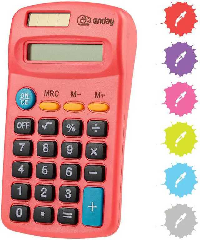 Main image of Calculator Red, Basic Small Solar and Battery Operated, Large Display Four Function, Auto Powered Handheld Calculator School and Kids Available in Green, Blue, Purple, Grey, Pink, 1 PK