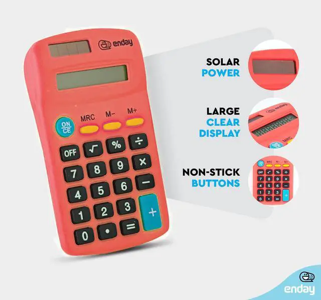 Alt view image 2 of 7 - Calculator Red, Basic Small Solar and Battery Operated, Large Display Four Function, Auto Powered Handheld Calculator School and Kids Available in Green, Blue, Purple, Grey, Pink, 1 PK