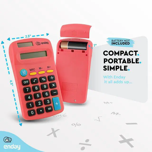 Alt view image 4 of 7 - Calculator Red, Basic Small Solar and Battery Operated, Large Display Four Function, Auto Powered Handheld Calculator School and Kids Available in Green, Blue, Purple, Grey, Pink, 1 PK