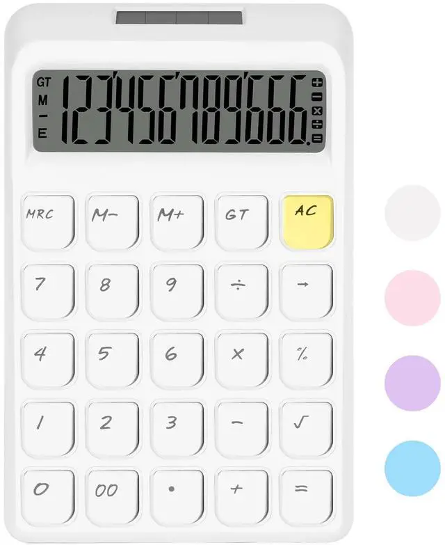 Main image of Cute Calculator, Calculators Desktop, White Calculator Big Buttons | Solar and Battery Dual Power, 12-Digits Large LCD Display, Desk Calculators for Office Home School Basic Business (White)