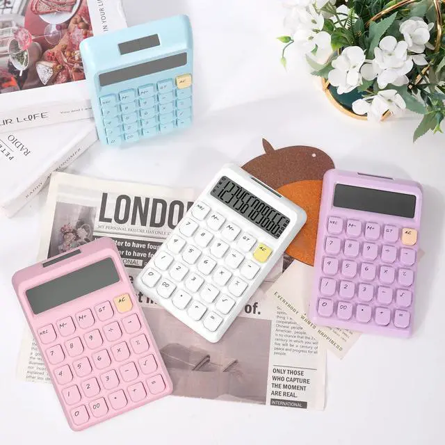 Alt view image 6 of 7 - Cute Calculator, Calculators Desktop, White Calculator Big Buttons | Solar and Battery Dual Power, 12-Digits Large LCD Display, Desk Calculators for Office Home School Basic Business (White)