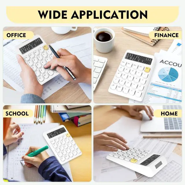 Alt view image 7 of 7 - Cute Calculator, Calculators Desktop, White Calculator Big Buttons | Solar and Battery Dual Power, 12-Digits Large LCD Display, Desk Calculators for Office Home School Basic Business (White)