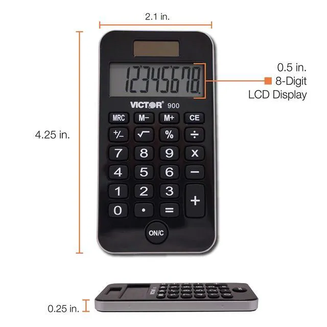 Alt view image 3 of 6 - 8-Digit Dual Power Pocket Calculator, Easy-to-Read LCD Display with Nonslip Rubber Keys, Compact Simple Calculator, 4.25 x 2.1-Inches, Black (900-1)