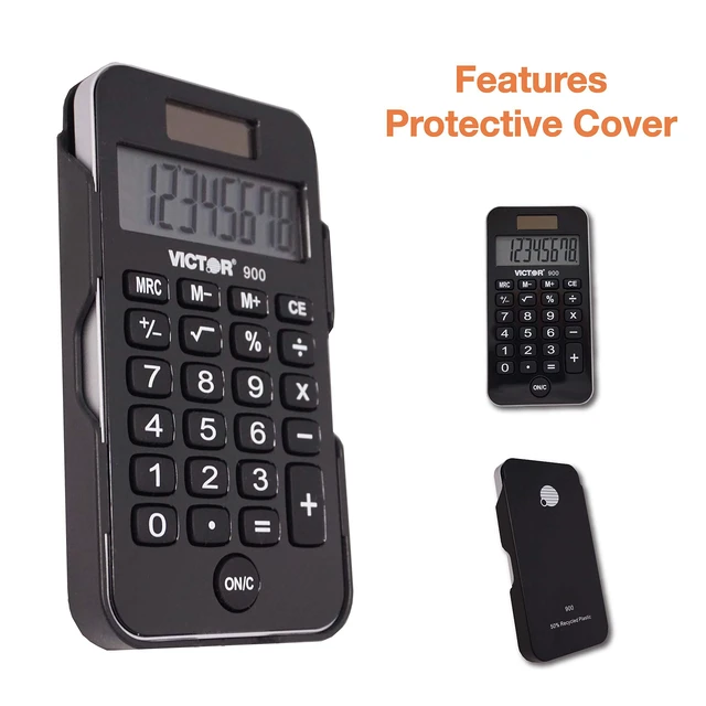 Alt view image 5 of 6 - 8-Digit Dual Power Pocket Calculator, Easy-to-Read LCD Display with Nonslip Rubber Keys, Compact Simple Calculator, 4.25 x 2.1-Inches, Black (900-1)