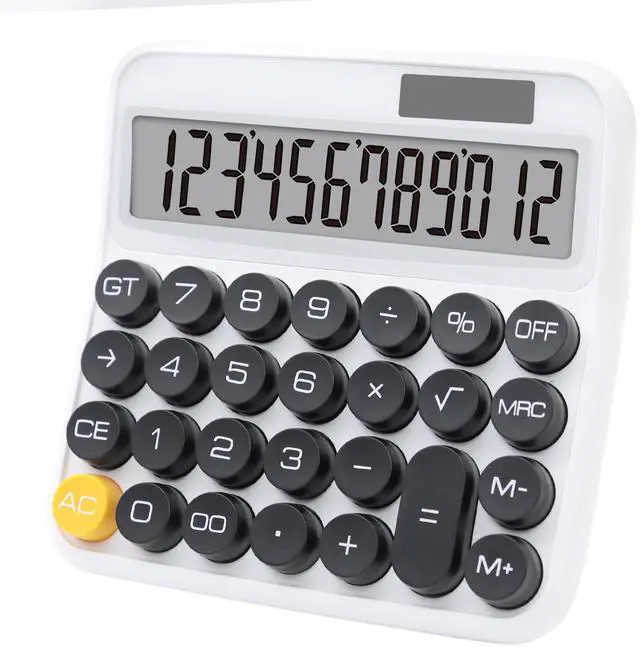 Main image of Black White Calculator, Big Button Calculator with Large LCD Display | Black White Calculators Desktop for Offices, Solar Calculator Powered by two Modes, Black and White Desk Accessories