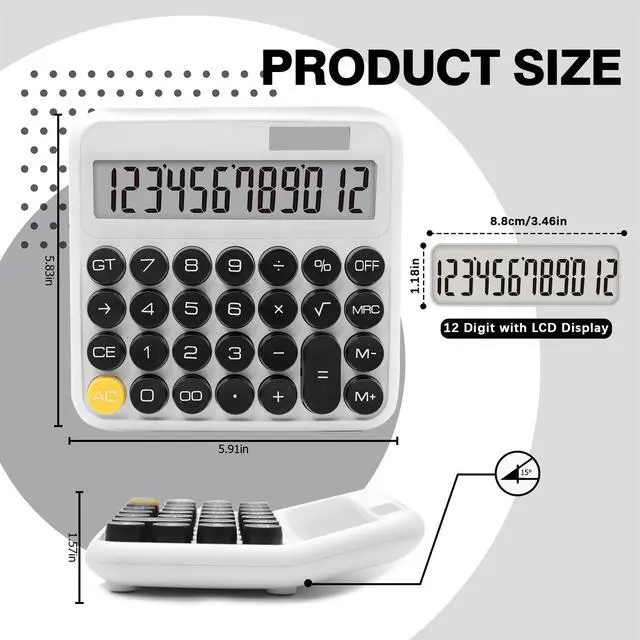 Alt view image 2 of 6 - Black White Calculator, Big Button Calculator with Large LCD Display | Black White Calculators Desktop for Offices, Solar Calculator Powered by two Modes, Black and White Desk Accessories