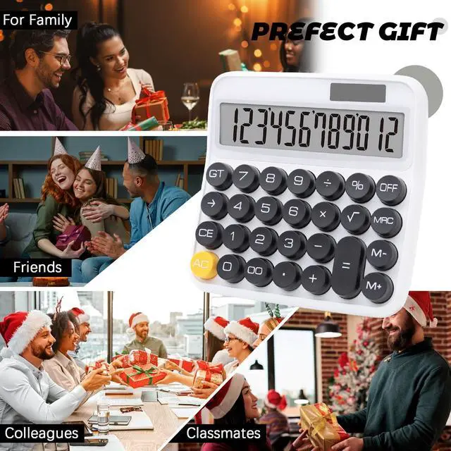 Alt view image 6 of 6 - Black White Calculator, Big Button Calculator with Large LCD Display | Black White Calculators Desktop for Offices, Solar Calculator Powered by two Modes, Black and White Desk Accessories