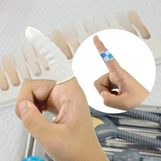 Alt view image 5 of 7 - 200 Pcs Finger Cots, Disposable Finger Protectors, Latex Anti-Static Finger Tip Rubber Protect Keeping Dressing Dry and Clean (Medium, Pink)