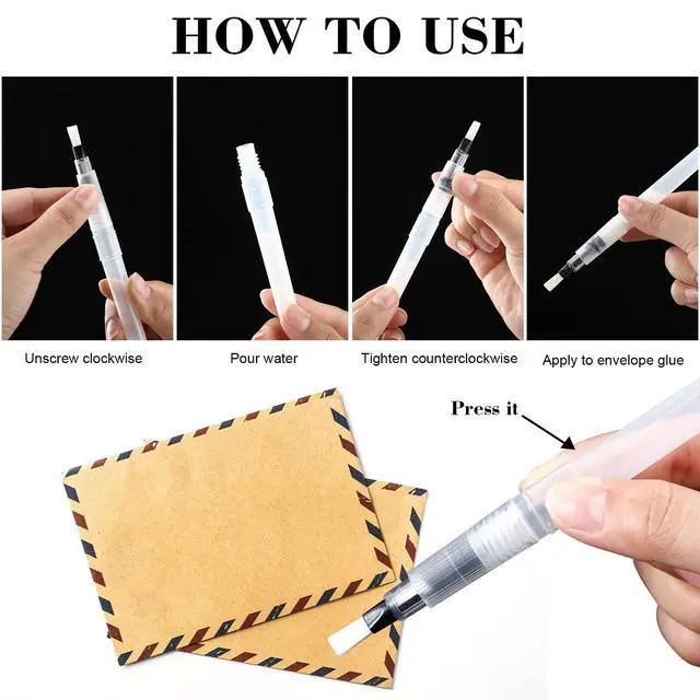 Alt view image 5 of 6 - 4 Pcs Envelope Sealer Moistener, Nylon Brush Stamp Licker, Clear | Pencil Style, Reusable, Without Leakage, Office Mailing Letter Stamp Glue Wetter Tool