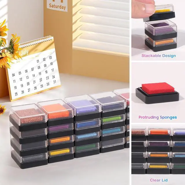 Alt view image 5 of 7 - Mini 8 Color Pigment Ink Pads for Stamps, Fingerprint InkPads, Stamp Pad for Scrapbook Paper & Wood & Clothing & Letter & Archival