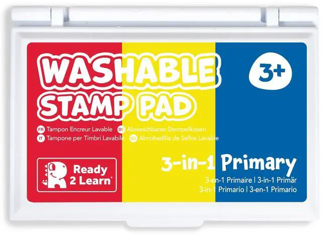 Main image of Washable Stamp Pad for Kids, Red, Yellow and Blue | Fade Resistant, Non Toxic Ink Pad for Stamps, Decorate Scrapbooks, Posters and Cards