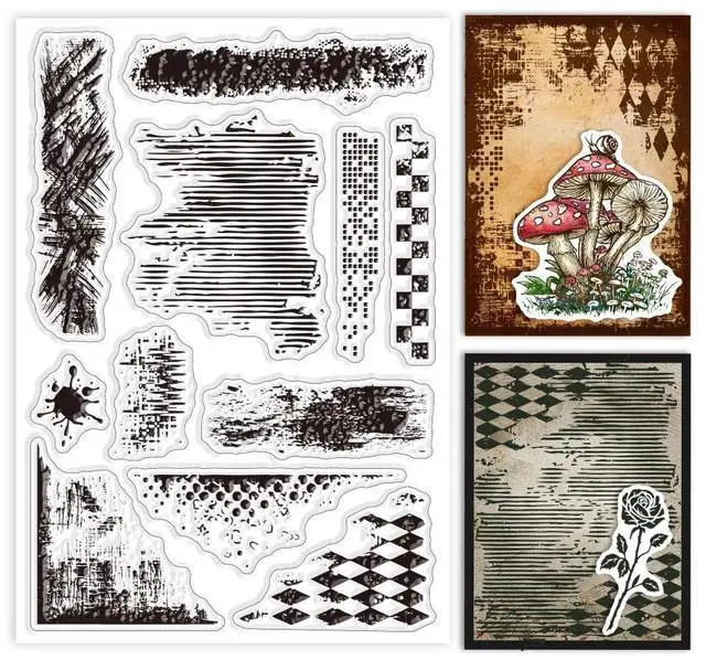 Main image of Vintage Texture Background Clear Stamps for Cards Making Retro Mark Background Silicone Stamp Texture Transparent Stamp for DIY Scrapbooking Photo Album Journal 4.33x6.3inch