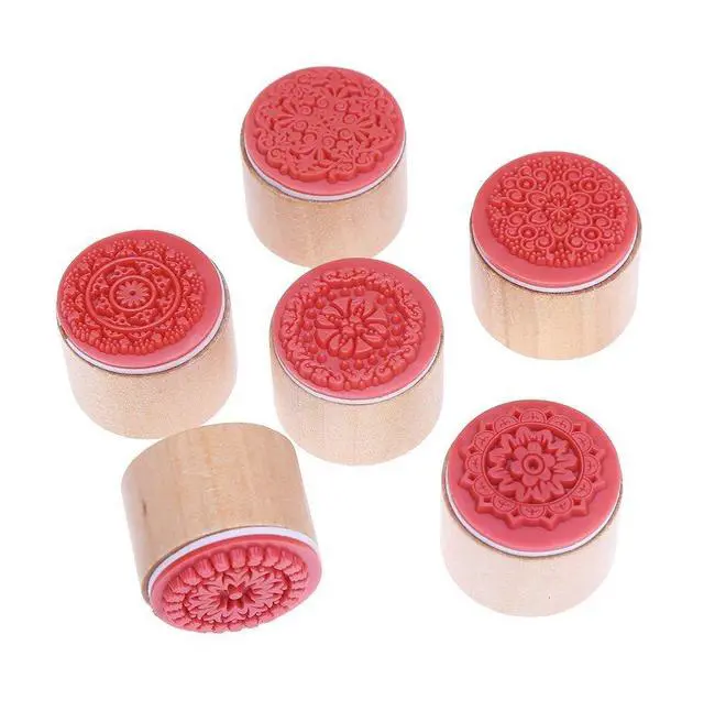 Alt view image 2 of 6 - 6 Pieces Floral Pattern Round Wooden Rubber Stamp for Scrapbooking