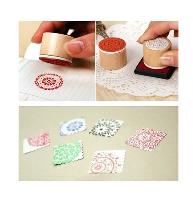 Alt view image 3 of 6 - 6 Pieces Floral Pattern Round Wooden Rubber Stamp for Scrapbooking