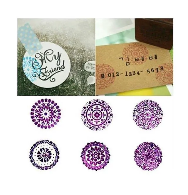 Alt view image 4 of 6 - 6 Pieces Floral Pattern Round Wooden Rubber Stamp for Scrapbooking