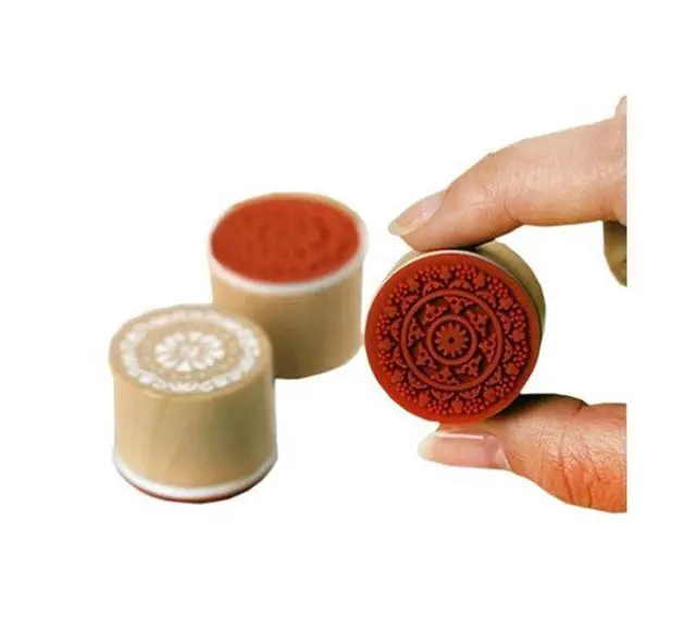 Alt view image 5 of 6 - 6 Pieces Floral Pattern Round Wooden Rubber Stamp for Scrapbooking