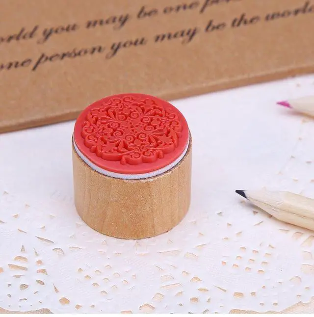 Alt view image 6 of 6 - 6 Pieces Floral Pattern Round Wooden Rubber Stamp for Scrapbooking