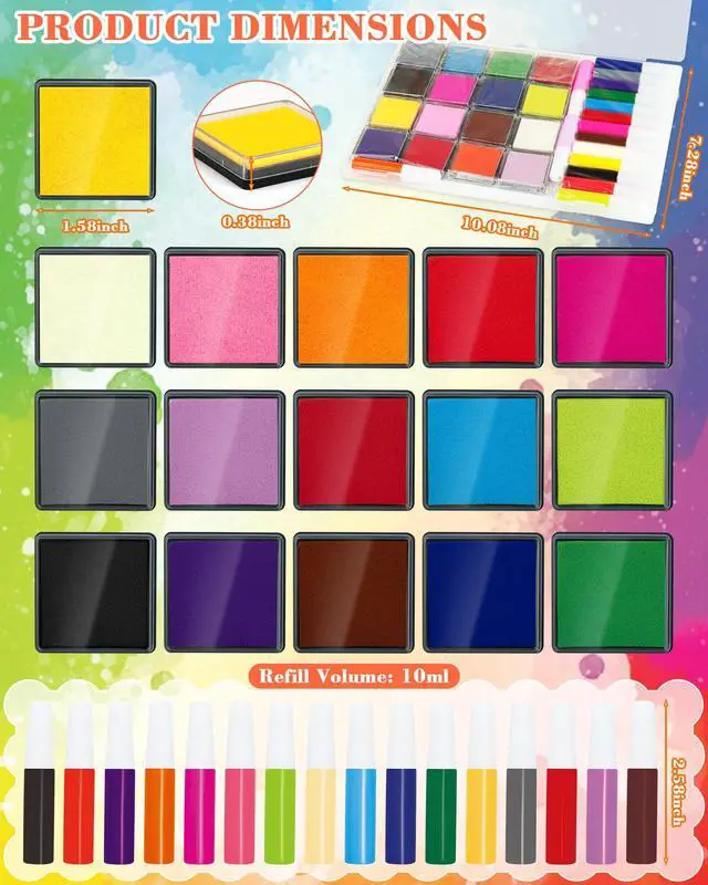 Alt view image 2 of 5 - 16 Colors Ink Pad Set for Stamps, 1.58"Professional Craft Ink Pads for Paper, Wood, Fabric, Large Ink Pad Stamps for DIY, Scrapbook, Card Making, Art Supplies