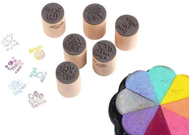 Alt view image 5 of 7 - 6pcs Round Wood Rubber Stamp for School Teachers English Toy Stamp Au116s1p1us1