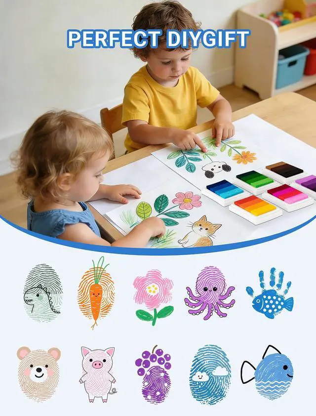 Alt view image 6 of 7 - Rainbow Ink Pads, Washable Finger Stamp Pads for Kids Crafts | Rainbow Colors, Washable Ink pads, Safe Finger Stamping Fun, Works on Paper, Wood & Fabric, Great for DIY Crafts