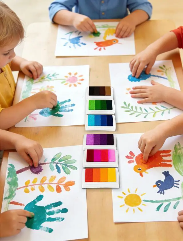 Alt view image 7 of 7 - Rainbow Ink Pads, Washable Finger Stamp Pads for Kids Crafts | Rainbow Colors, Washable Ink pads, Safe Finger Stamping Fun, Works on Paper, Wood & Fabric, Great for DIY Crafts