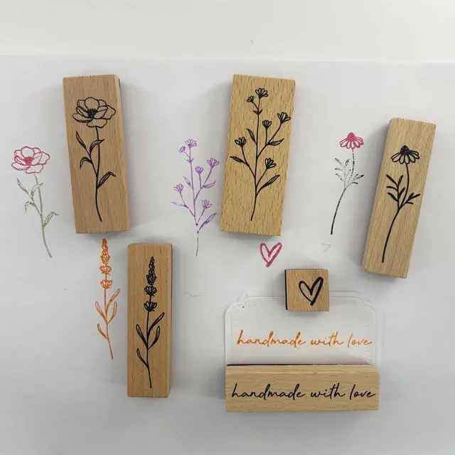 Alt view image 2 of 7 - 6Pcs Vintage Wood Rubber Stamp Plant and Flower Retro Decorative Mounted Wooden Rubber Stamp Set for DIY Art and Craft Journals Scrapbooking