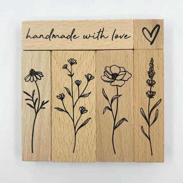 Main image of 6Pcs Vintage Wood Rubber Stamp Plant and Flower Retro Decorative Mounted Wooden Rubber Stamp Set for DIY Art and Craft Journals Scrapbooking