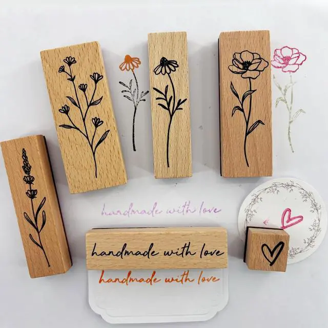 Alt view image 5 of 7 - 6Pcs Vintage Wood Rubber Stamp Plant and Flower Retro Decorative Mounted Wooden Rubber Stamp Set for DIY Art and Craft Journals Scrapbooking
