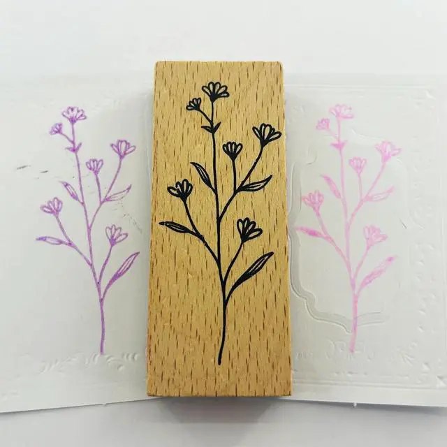 Alt view image 7 of 7 - 6Pcs Vintage Wood Rubber Stamp Plant and Flower Retro Decorative Mounted Wooden Rubber Stamp Set for DIY Art and Craft Journals Scrapbooking
