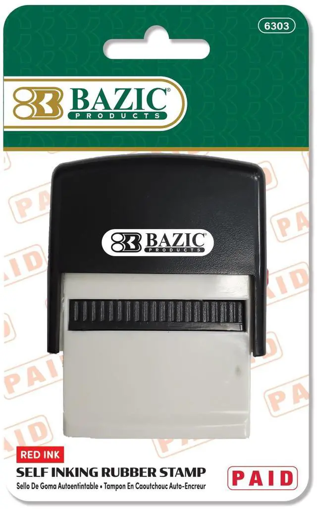 Main image of Paid Self-Inking Rubber Stamp, Red Ink | Removable, Replaceable ink pad for marking invoices and receipts