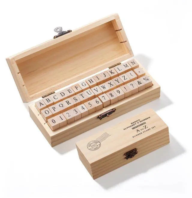 Main image of 42PCS Vintage Wooden Rubber Letter Stamps Set, Alphabet & Number & Symbol Stamps with Storage Case for DIY Crafts, Scrapbooking, Card Making, Art Projects and More