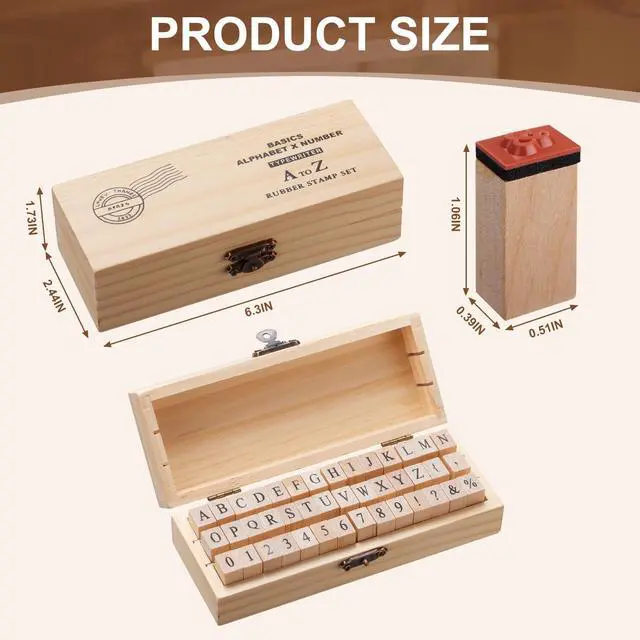 Alt view image 2 of 7 - 42PCS Vintage Wooden Rubber Letter Stamps Set, Alphabet & Number & Symbol Stamps with Storage Case for DIY Crafts, Scrapbooking, Card Making, Art Projects and More