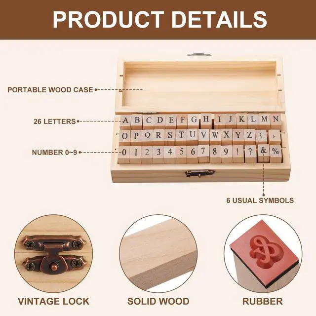 Alt view image 5 of 7 - 42PCS Vintage Wooden Rubber Letter Stamps Set, Alphabet & Number & Symbol Stamps with Storage Case for DIY Crafts, Scrapbooking, Card Making, Art Projects and More