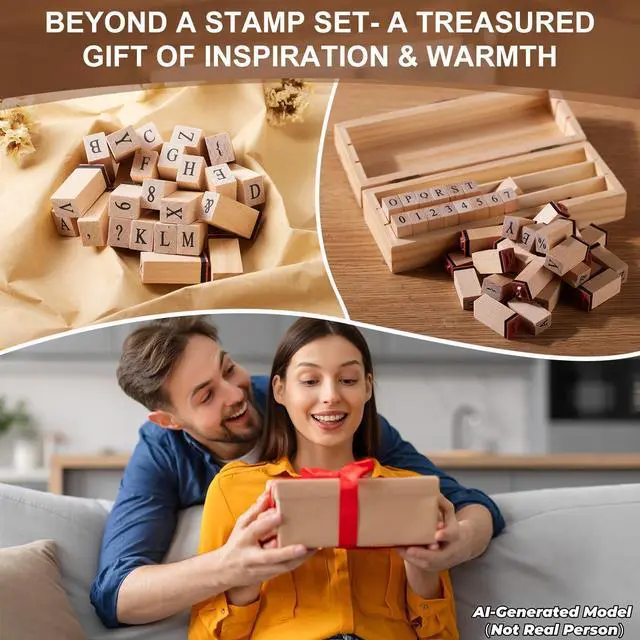 Alt view image 6 of 7 - 42PCS Vintage Wooden Rubber Letter Stamps Set, Alphabet & Number & Symbol Stamps with Storage Case for DIY Crafts, Scrapbooking, Card Making, Art Projects and More