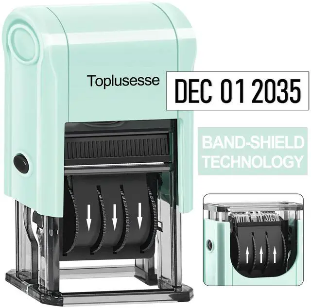 Main image of Date Stamp Self Inking Dater Stamp for Business 12 Year Band Mint Green Mount Black Ink 2026-2037
