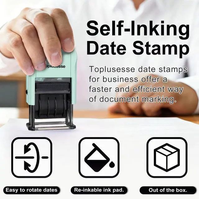 Alt view image 3 of 6 - Date Stamp Self Inking Dater Stamp for Business 12 Year Band Mint Green Mount Black Ink 2026-2037