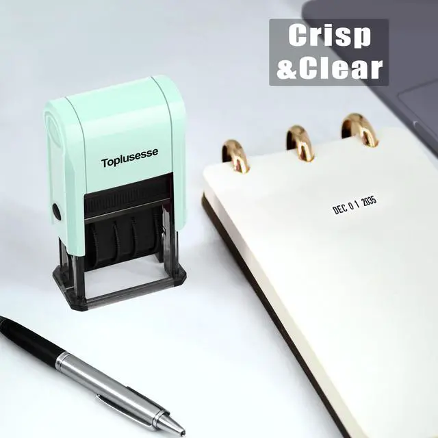 Alt view image 4 of 6 - Date Stamp Self Inking Dater Stamp for Business 12 Year Band Mint Green Mount Black Ink 2026-2037