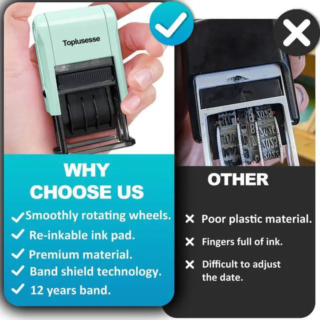 Alt view image 5 of 6 - Date Stamp Self Inking Dater Stamp for Business 12 Year Band Mint Green Mount Black Ink 2026-2037